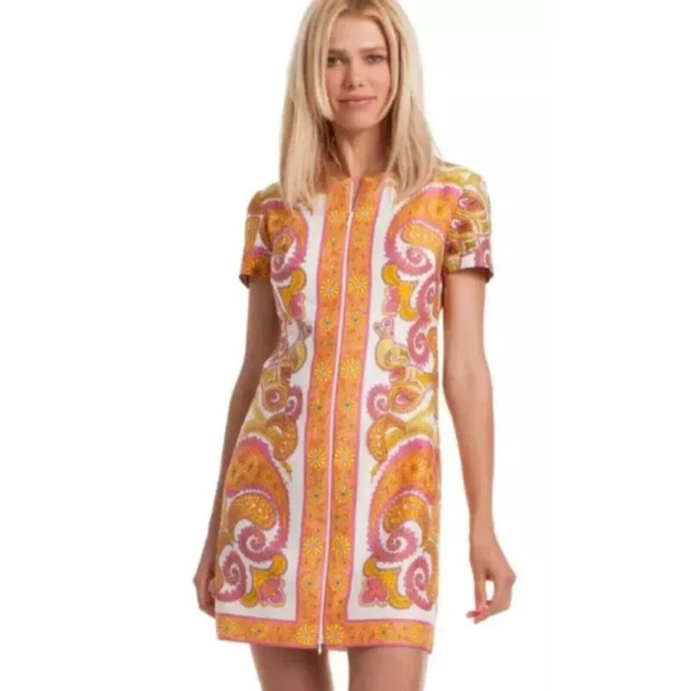 NWT Trina Turk Arboretum Zip Front Shift Sheath Dress sz 2 Floral Paisley Mod